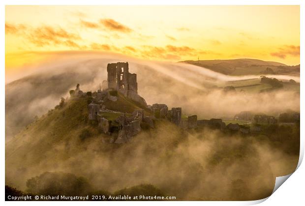 Misty Corfe Castle Print by Richard Murgatroyd