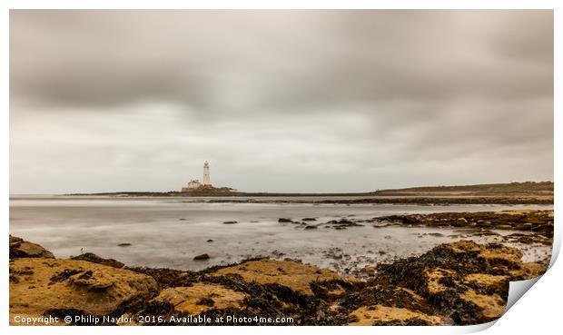 St. Mary's Lighthouse viewed from Hartley Bay..... Print by Naylor's Photography