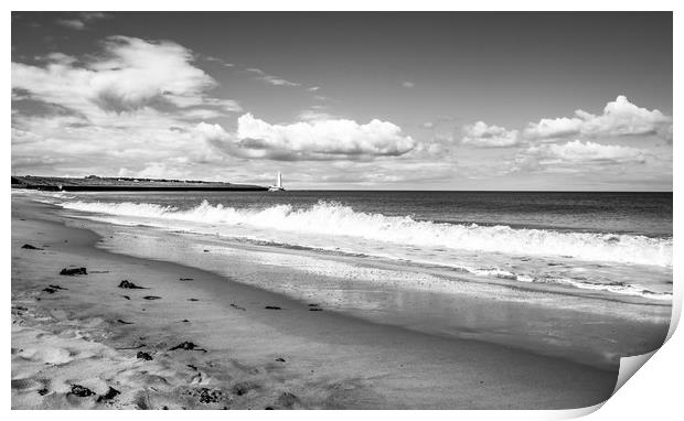 Beach view to St. Marys Lighthouse Mono Print by Naylor's Photography