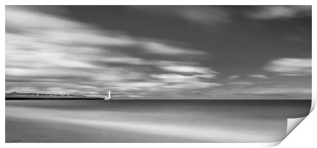 St. Marys Lighthouse from The Beach Black & White Print by Naylor's Photography