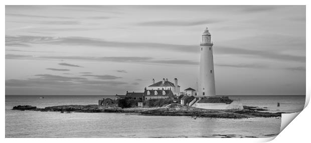 Sundown at St. Mary's Lighthouse in Mono Print by Naylor's Photography