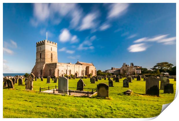 Pretty church of St Aidan's in Bamburgh Print by Naylor's Photography