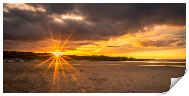 Sunburst and Bamburgh Beach Print by Naylor's Photography