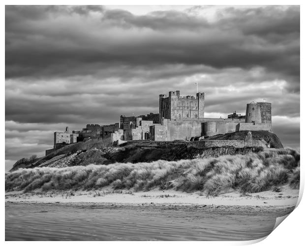 Sunset at Bamburgh Castle in B&W Print by Naylor's Photography
