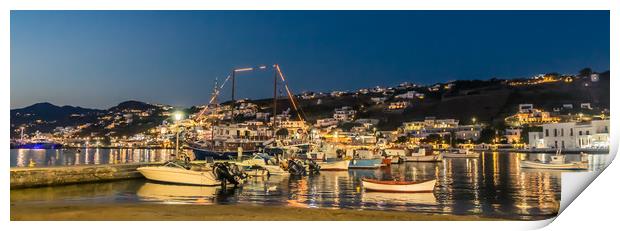 Mykonos Fishing boats at Night Print by Naylor's Photography
