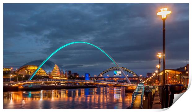 Beautiful bridges and quayside at night Print by Naylor's Photography