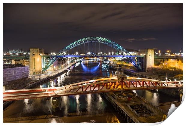 The Tyne Bridges by Night Print by Naylor's Photography
