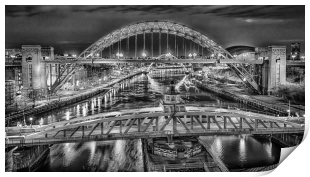 Black and White Bridges of the Tyne Print by Naylor's Photography