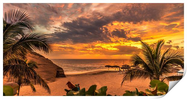 Flaming skies at Playa del Duque Print by Naylor's Photography