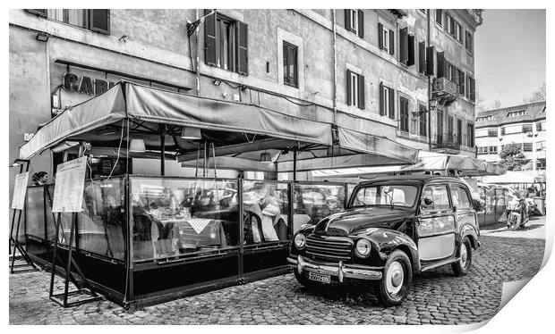 Car and Restaurant Italy - Mono Print by Naylor's Photography