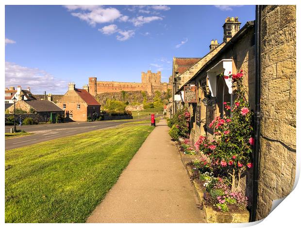 Bamburgh cottages and imposing castle Print by Naylor's Photography