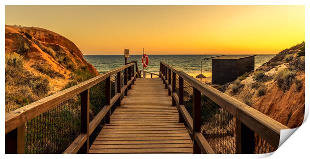 Sunset boardwalk to Praia da Falesia beach Print by Naylor's Photography