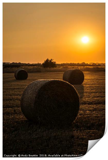 Hay Bales Sunset Print by Andy Beattie
