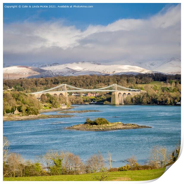 Menai Strait and Suspension Bridge, Anglesey Print by Colin & Linda McKie