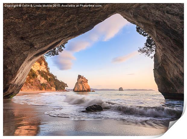Cathedral Cove, Coromandel, New Zealand at Dawn Print by Colin & Linda McKie