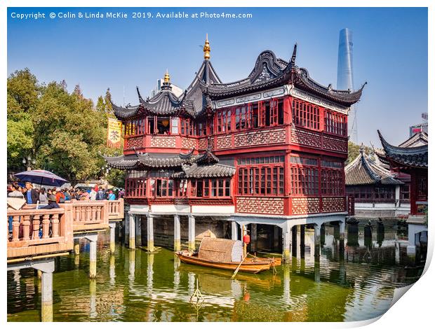 Huxinting Tea House and Nine Turn Bridge, Shanghai Print by Colin & Linda McKie