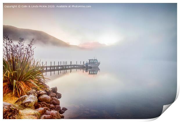 Misty Winter Morning, Lake Rotoroa, New Zealand Print by Colin & Linda McKie