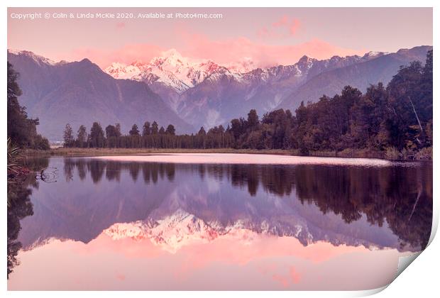 New Zealand Alps from Lake Matheson Print by Colin & Linda McKie