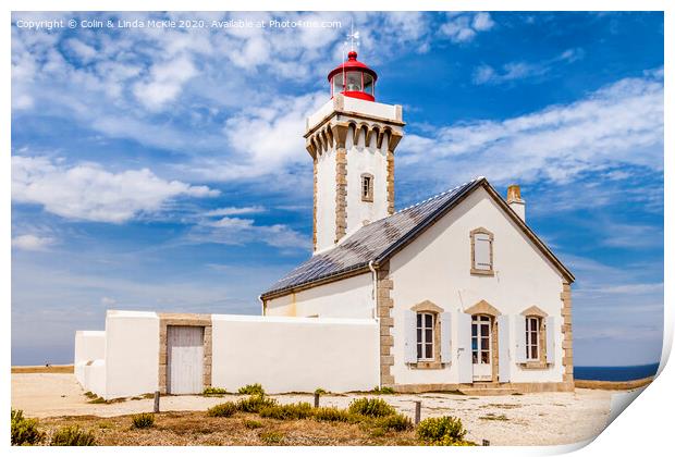 Lighthouse at Les Poulins, Belle-Ile, Brittany Print by Colin & Linda McKie