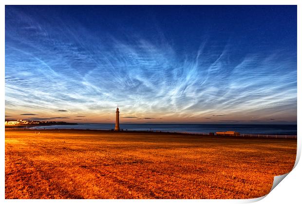 Noctilucent Clouds at White Lighthouse at Seaburn Print by Ian Aiken