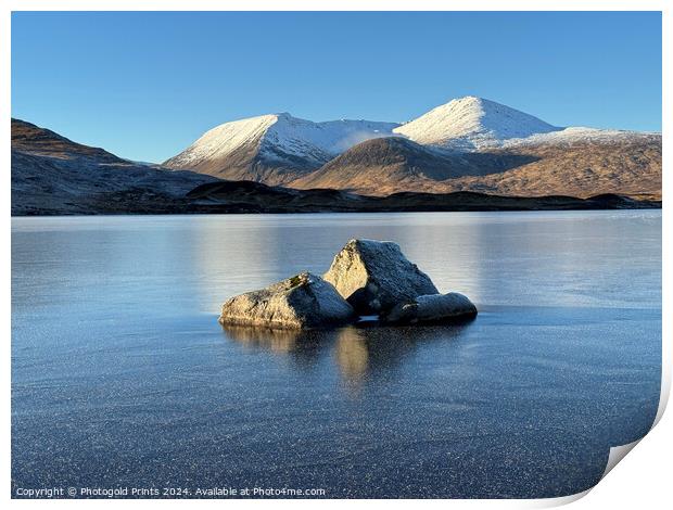 rock in frozen loch , Black Mount , Scotland Print by Photogold Prints