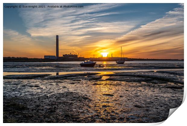 Fawley Power Station, sunset and boats Print by Sue Knight
