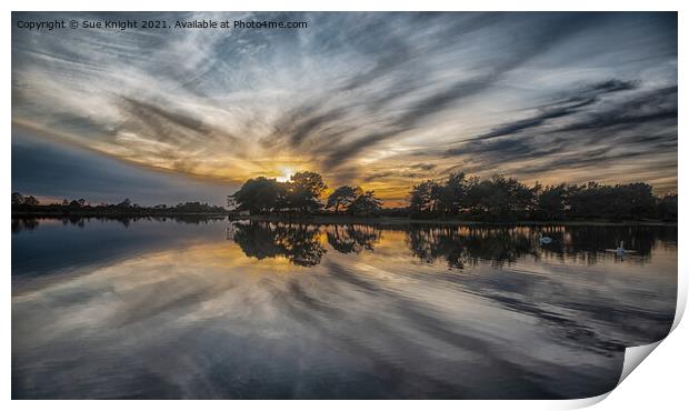 Dramatic skies at Hatchet Pond, New Forest Print by Sue Knight