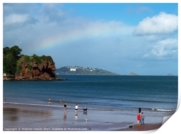 Rainbow over Tor Bay Print by Stephen Hamer
