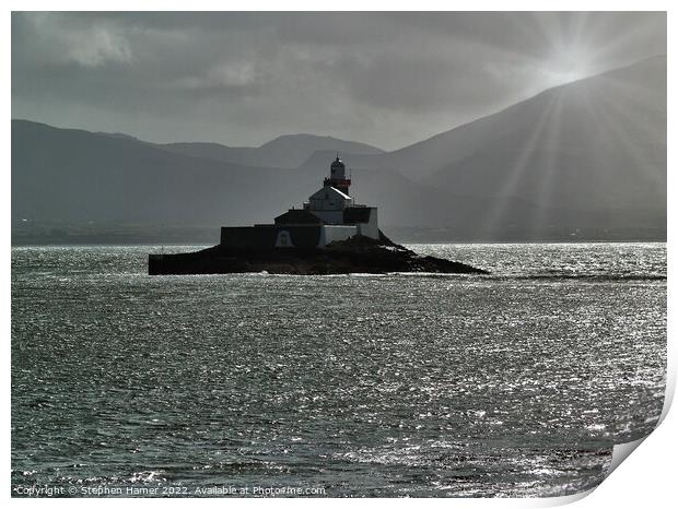 Fenit Lighthouse and Tralee Bay in Monochrome Print by Stephen Hamer