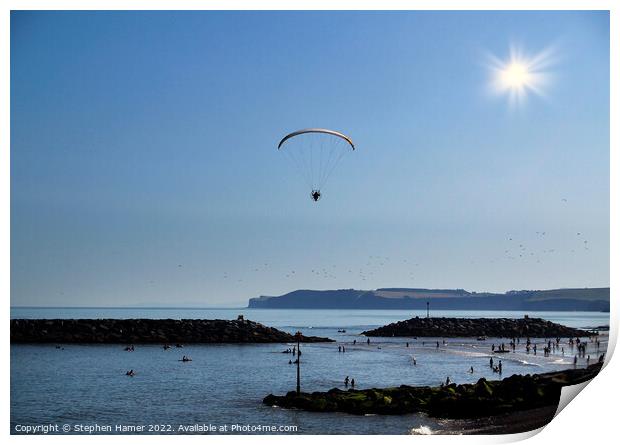 Powered Paraglider over Sidmouth Print by Stephen Hamer