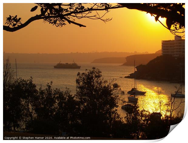 Dramatic Sunset Over Little Manly Cove Print by Stephen Hamer