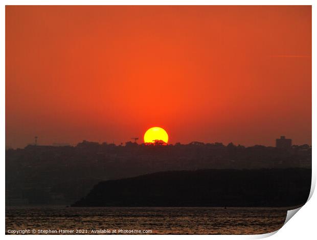 Sydney Setting Sun Print by Stephen Hamer