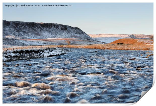 The River Tees and Cronkley Fell in Winter, Teesdale, UK Print by David Forster