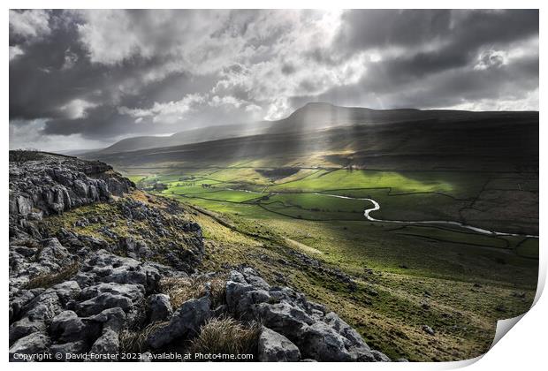 Ingleborough and the River Doe from Twisleton Scar, Yorkshire, UK Print by David Forster