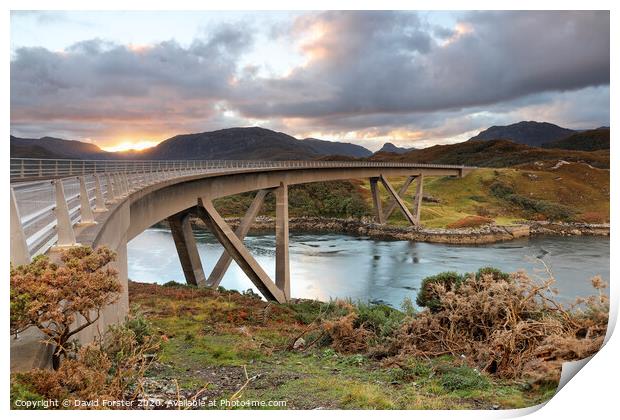 The Kylesku Bridge Sunrise Highlands, Scotland, UK Print by David Forster