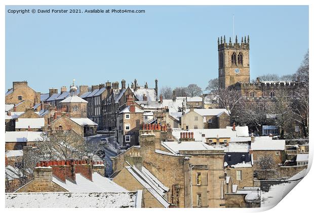 Barnard Castle and St Mary’s Parish Church in Winter, Teesdale Print by David Forster