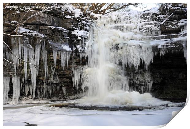 Summerhill Force and Gibsons Cave in Winter, Bowlees, Teesdale,  Print by David Forster