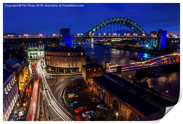  Light trails on Newcastle Quayside Print by Phil Reay