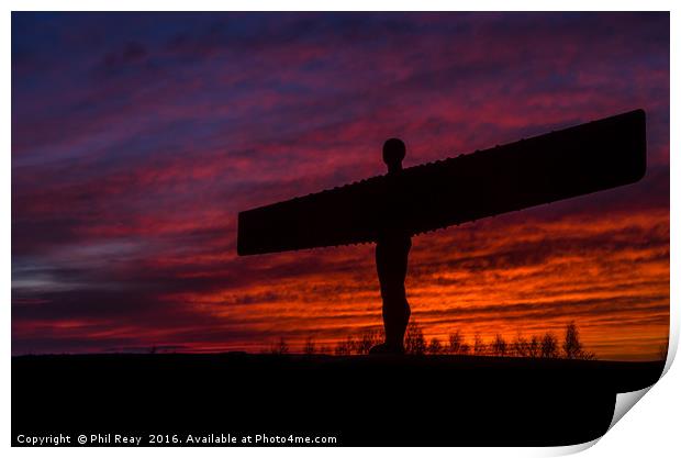 Fiery sunset at the Angel of the North Print by Phil Reay
