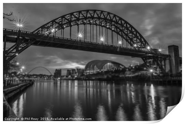 Tyne bridge in mono Print by Phil Reay
