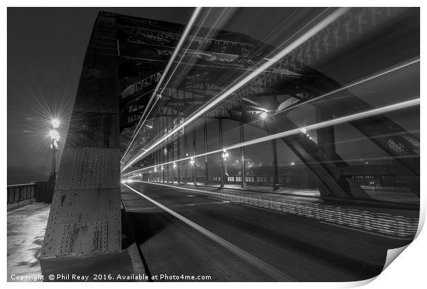 Light trails above the Tyne Print by Phil Reay