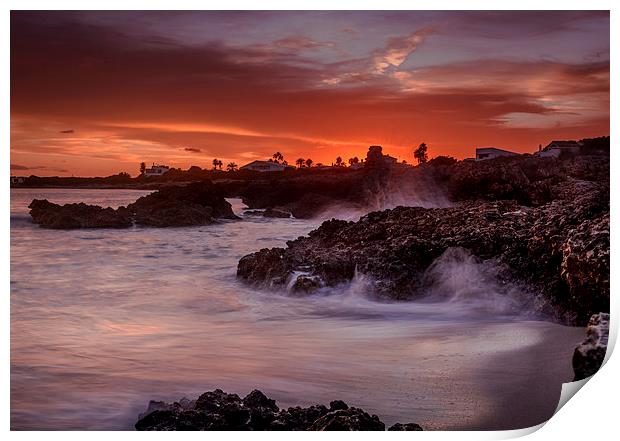  Sunset on the rocks Print by David Schofield