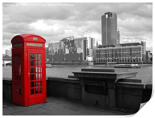 Traditional Red Telephone Box on Thames Embankment Print by Stuart Giblin