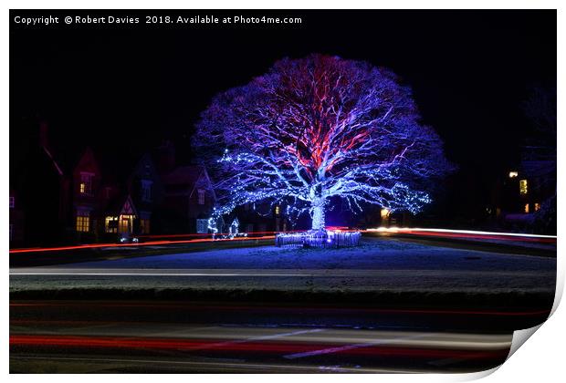 Christmas Tree Lights Astbury Village Print by Robert Davies