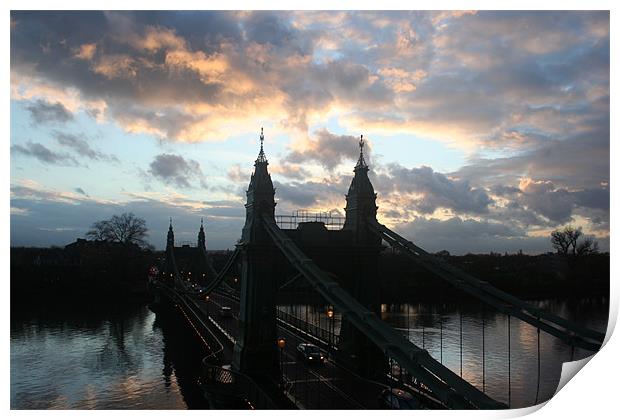 Hammersmith Bridge - sunset & high tide 26 Print by Ian Small