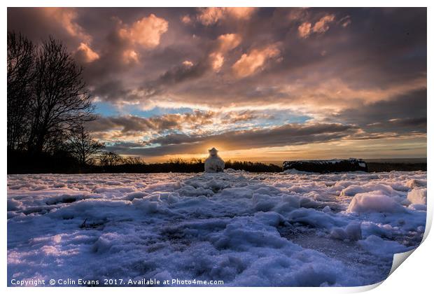 The Snowman on Reigate Hill Print by Colin Evans