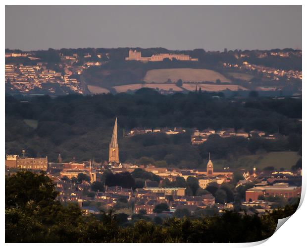 The Crooked Spire and Bolsover Castle Print by Michael South Photography