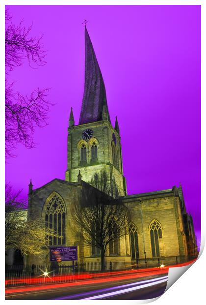The Crooked Spire And The Passing Light Trails Print by Michael South Photography
