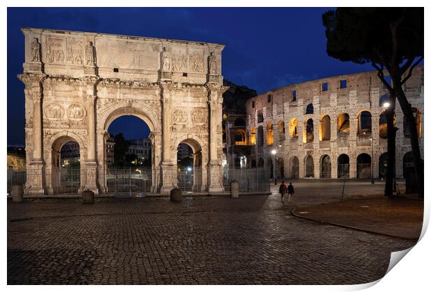 Arch of Constantine and Colosseum by Night Print by Artur Bogacki