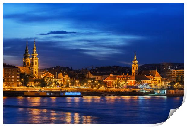 River View of Budapest City at Twilight Evening Print by Artur Bogacki